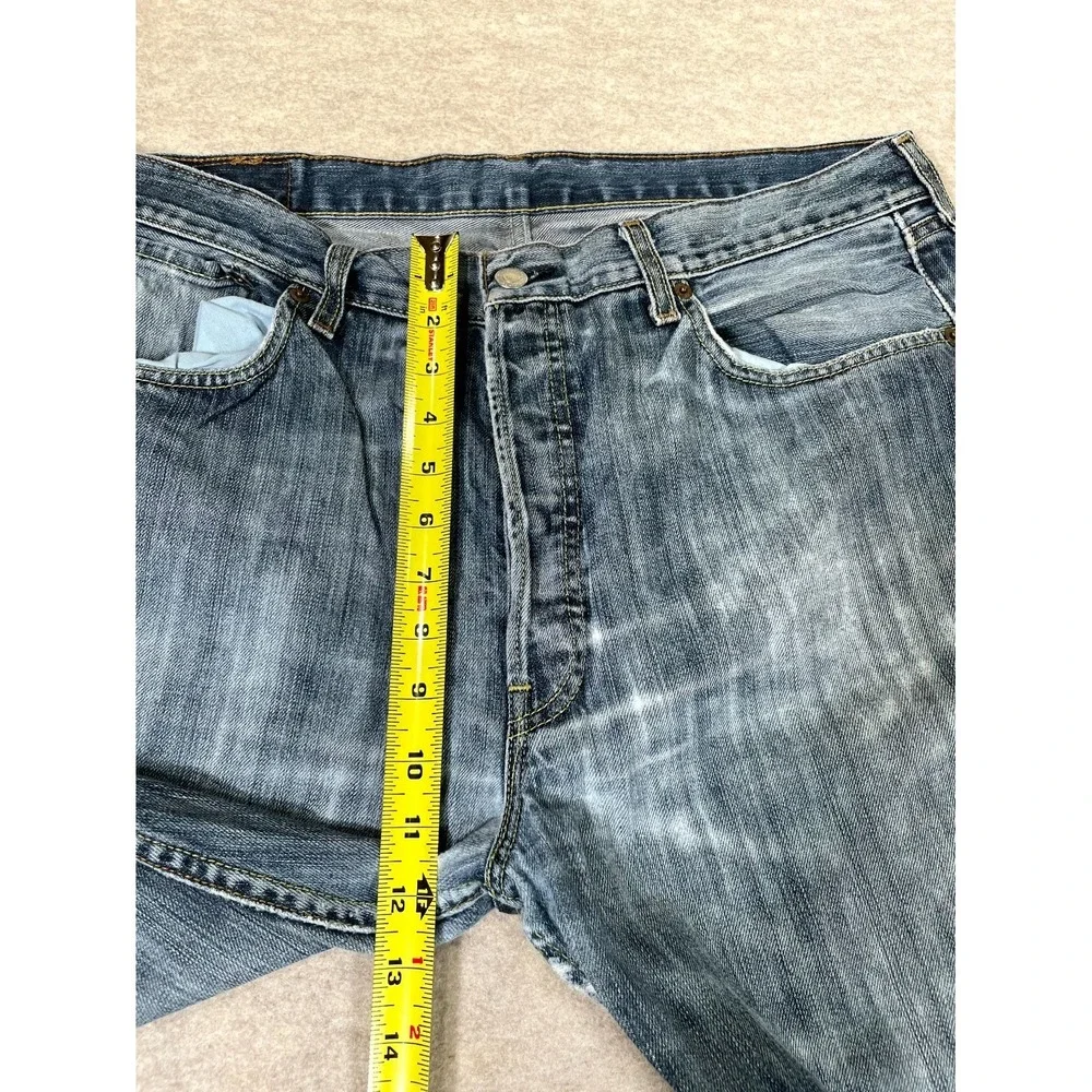 Levis 501 Jeans Mens 38x34 Blue Whiskering‎ Denim Cotton Button Fly Straight Leg